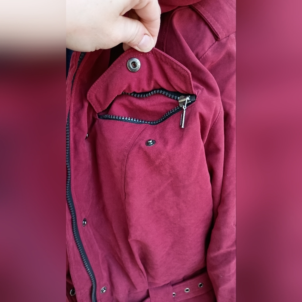 Vintage Nils Women's Burgundy Jacket with Black Collar_12 - Picture 4 of 11